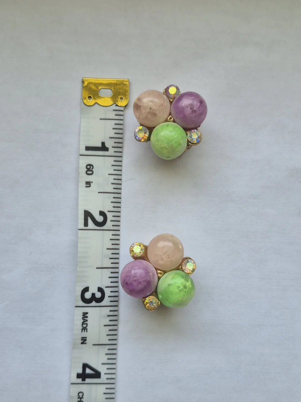 Vintage Multicolor Pastel Cluster Clip On Earrings